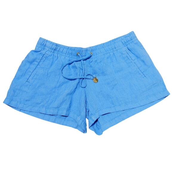 Lilly Pulitzer Linen Baybreeze Pull On Shorts Elastic Waist Blue Womens Size M - Picture 2 of 8